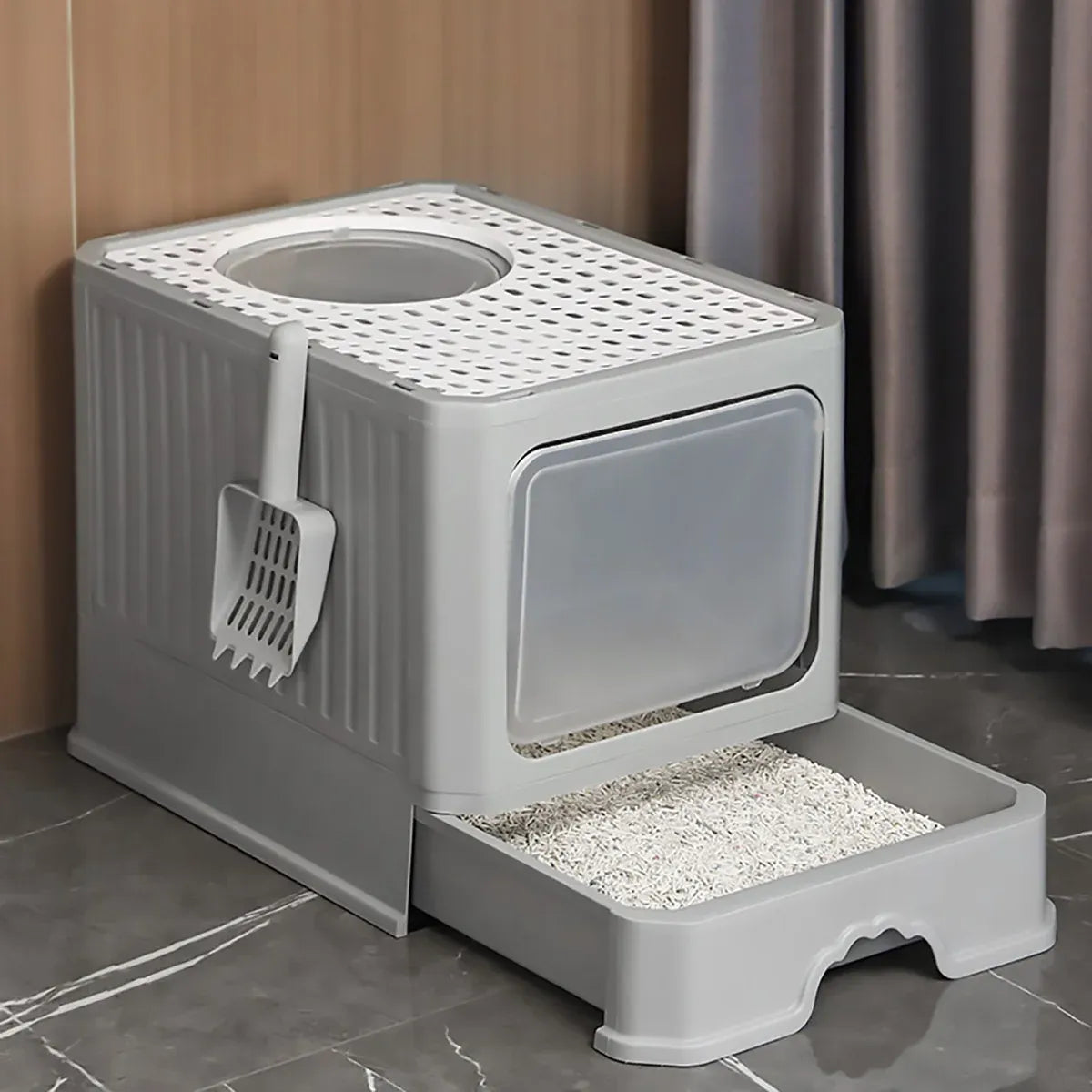 Large Fully Enclosed Cat Litter Box Cat Toilet Pet Litter Tray Odor Control - Yellow