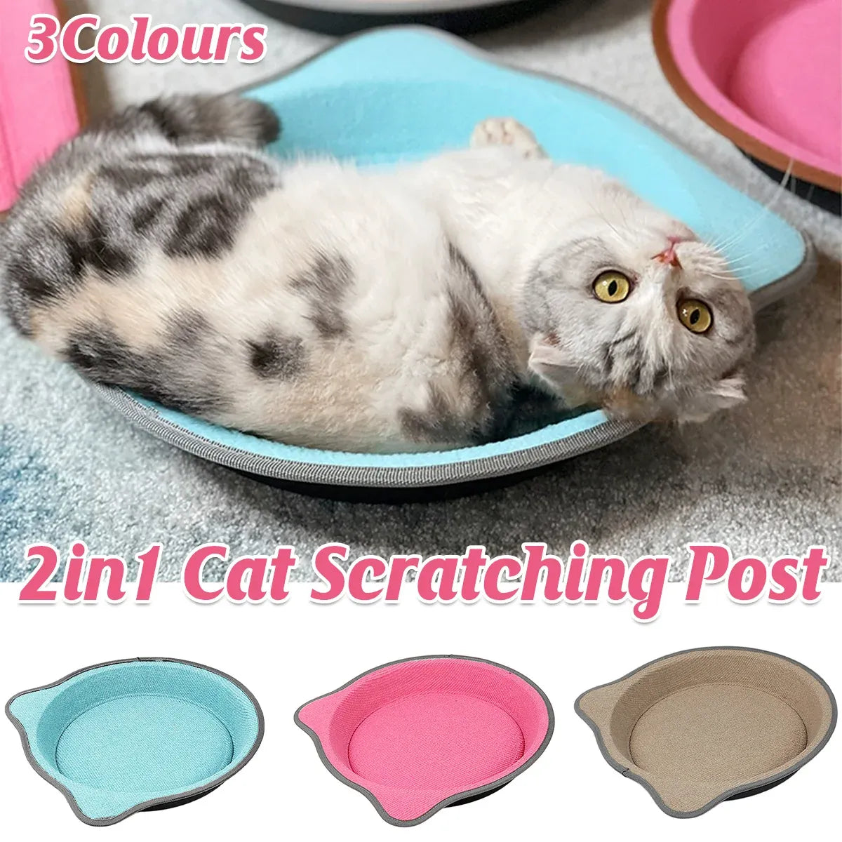Cat Scratching Post Pad 2 in 1 PP Blanket Non Slip Indoor Kitten 38 x 38 x 5cm - Blue