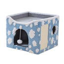 Cat Bed Foldable Double Layer Upper Lower Pet House Sleeping Nest Cushion - Blue