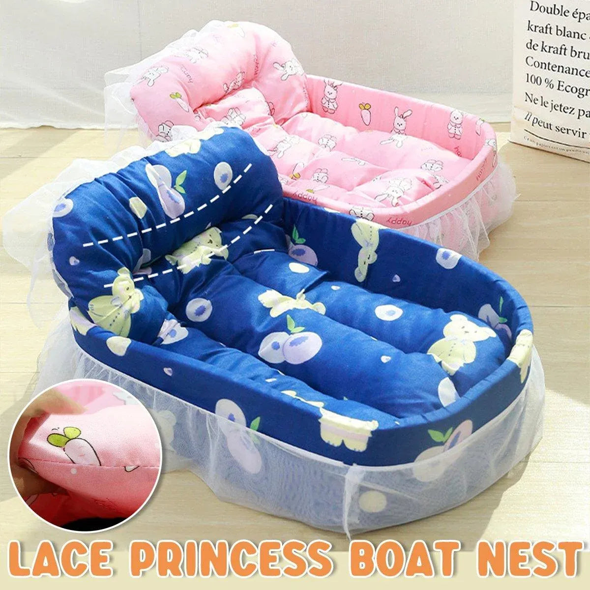 Cat Kennel Universal Cat Sleeping Nest Princess Style Lace Pet Special Kitten Cyber Red Mat - Blue