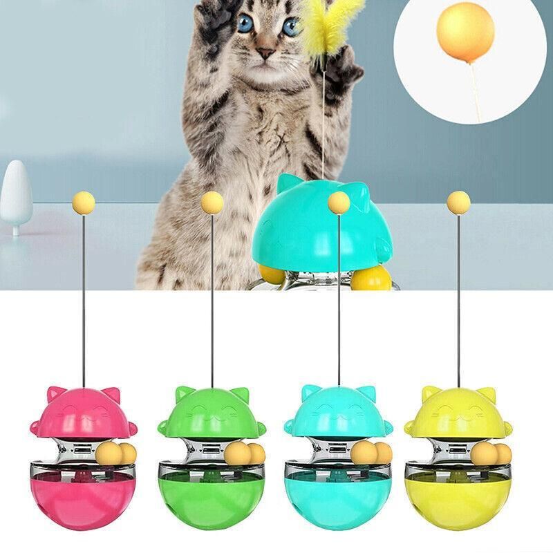 Cat Treat Dispenser Toy Ball Kitten Selfplay Interactive Tumbler Multifunction - Red