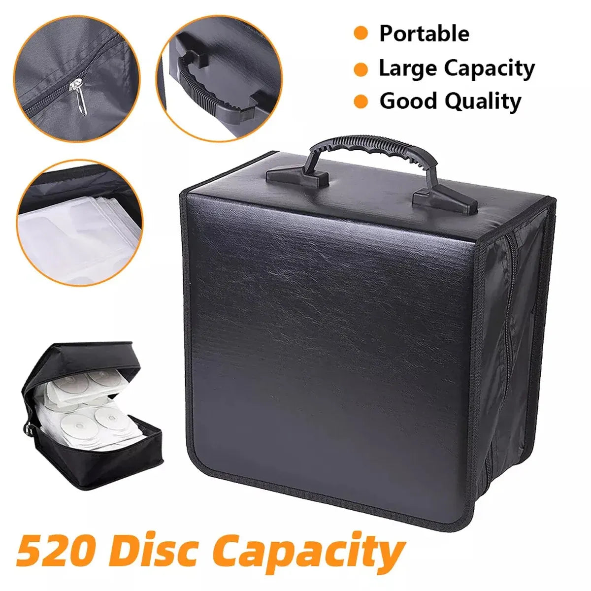 520 CD Capacity PU Leather Disc Storage Organizer Carry Case for Music DVD Media
