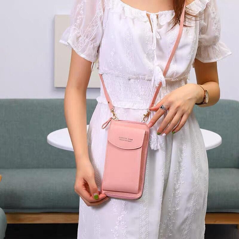 Women Pouch Bag Mobile Phone Bag Pu Leather Crossbody Purse Wallet Shoulder Bag - Red