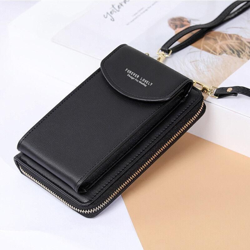 Women Pouch Bag Mobile Phone Bag Pu Leather Crossbody Purse Wallet Shoulder Bag - Light Blue