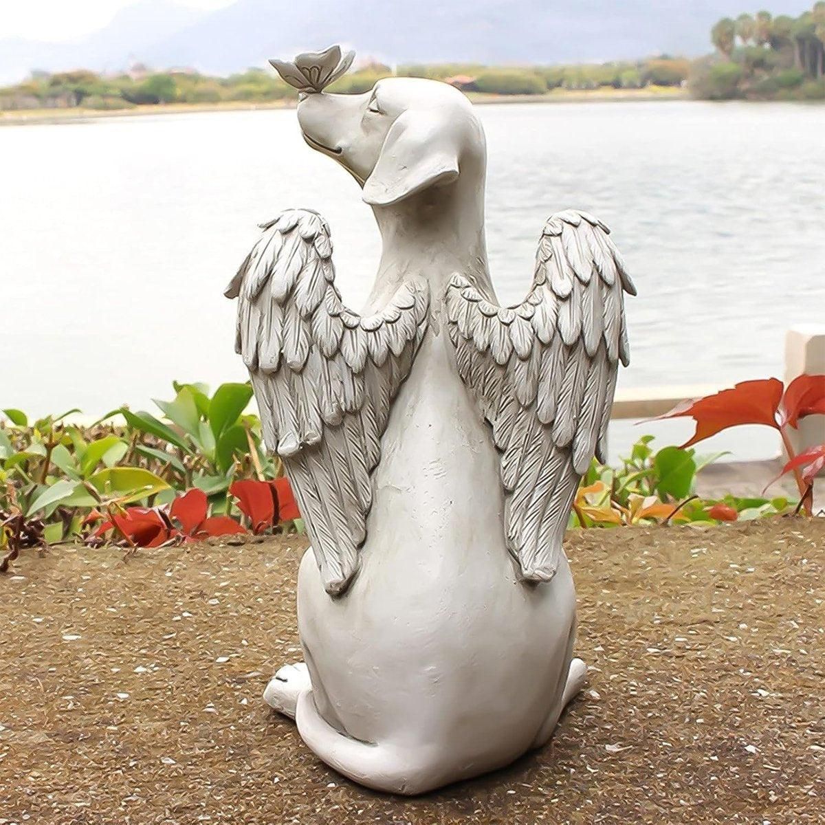 Angel Dog Statue Resin Pet Memorial Garden Dog Ornament Outdoor Animal Decor