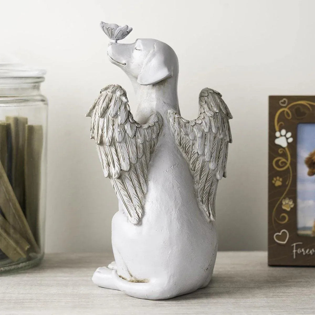 Angel Dog Statue Resin Pet Memorial Garden Dog Ornament Outdoor Animal Decor