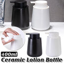 400ML Ceramic Stoneware Soap Dispenser Modern Design Lotion Pump Manual Bathroom - White