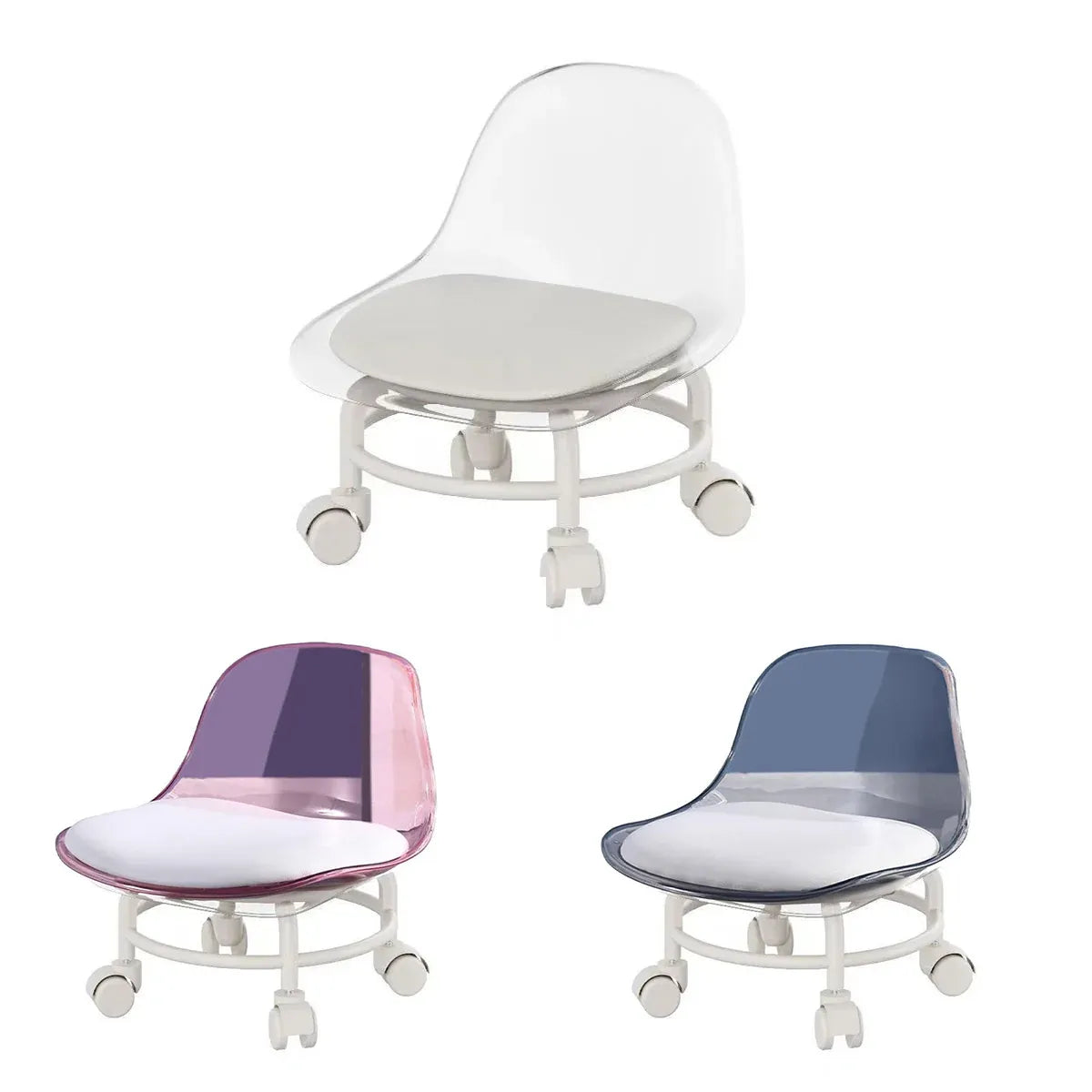 Stool with Universal Wheels Pulley Short Stool with Backrest Comfortable Seat - Grey