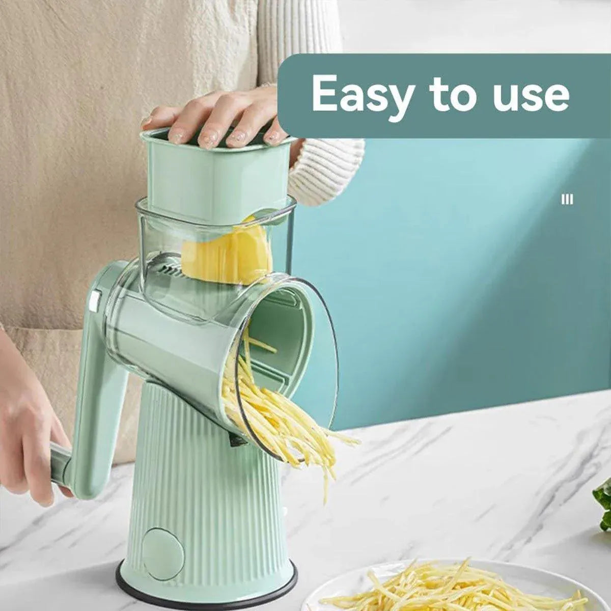 Multifunctional Vegetable Cutter Drum Slicer Kitchen Hand Cranked Grater Tool - Green
