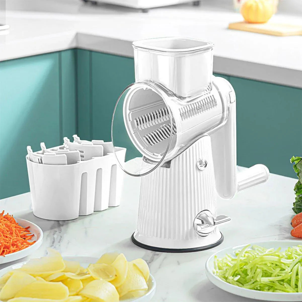 Multifunctional Vegetable Cutter Drum Slicer Kitchen Hand Cranked Grater Tool - Green