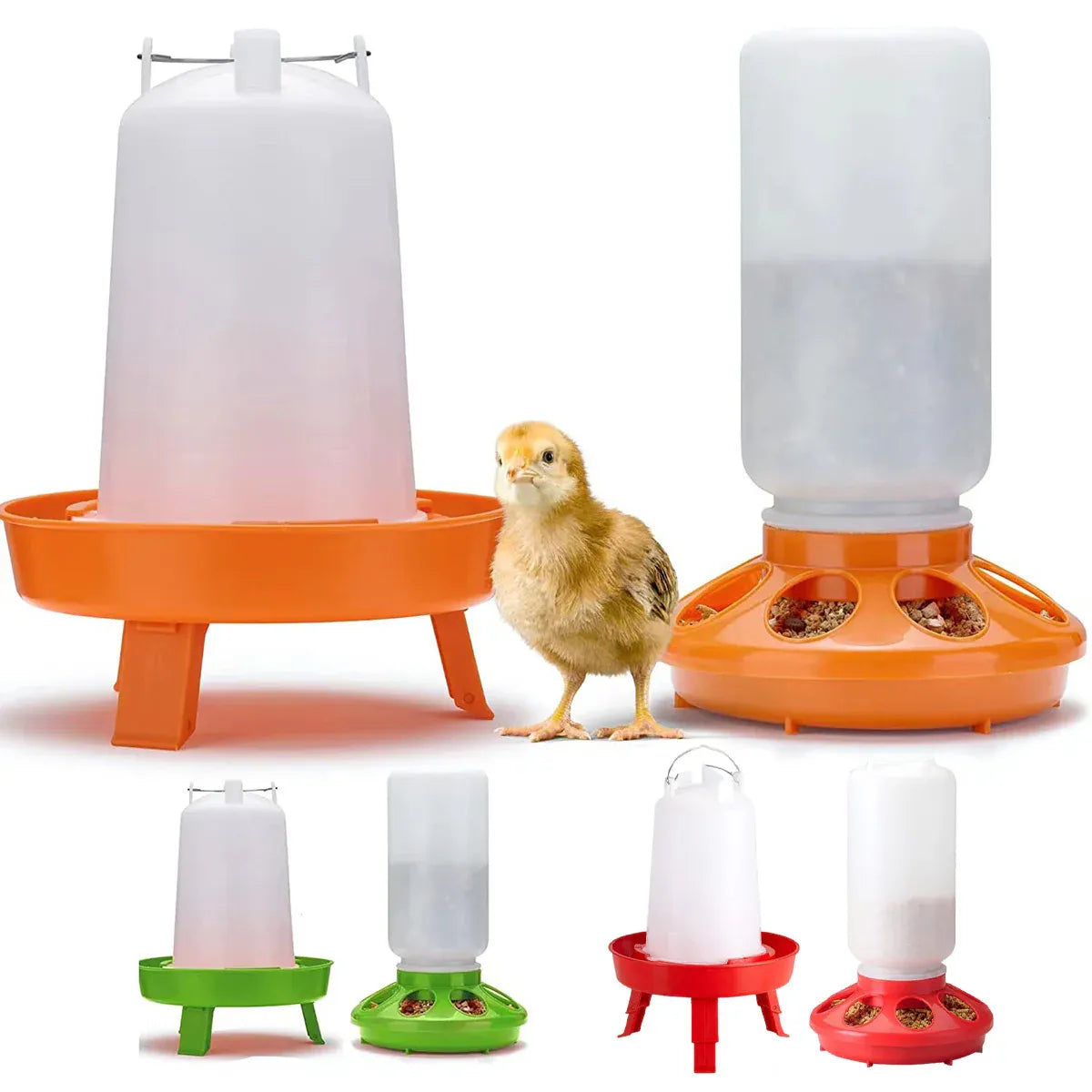 Chicken Feeder Waterer Set Poultry Kettle With Feed Bucket Farm Coop Feeding Use - Orange