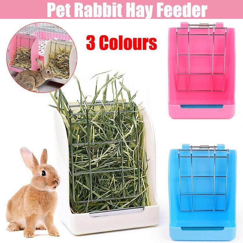 Pet Rabbit Hay Feeder Small Animal Hamster Pig Less Wast Hay Rack Corner Plastic - Beige