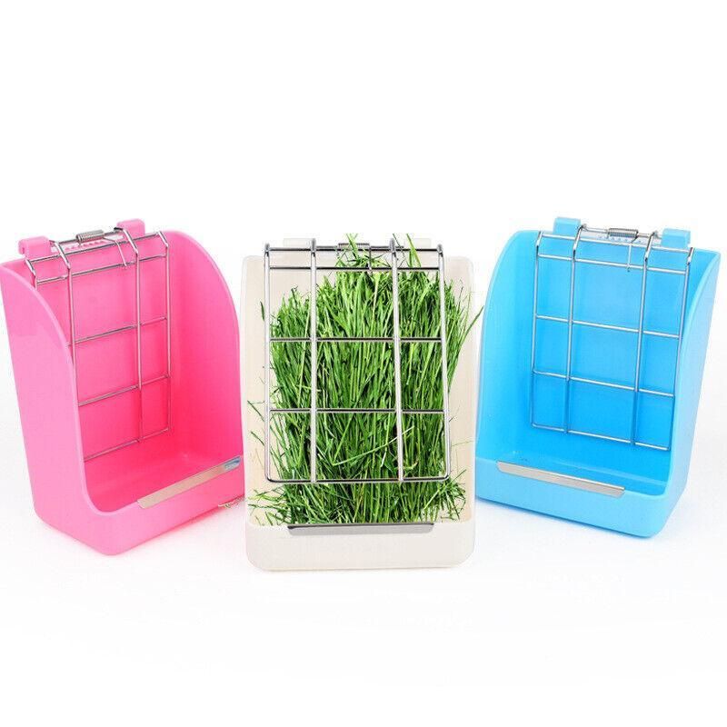Pet Rabbit Hay Feeder Small Animal Hamster Pig Less Wast Hay Rack Corner Plastic - Beige