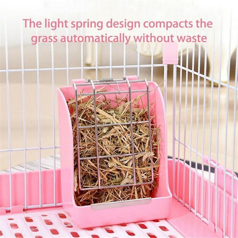 Pet Rabbit Hay Feeder Small Animal Hamster Pig Less Wast Hay Rack Corner Plastic - Beige
