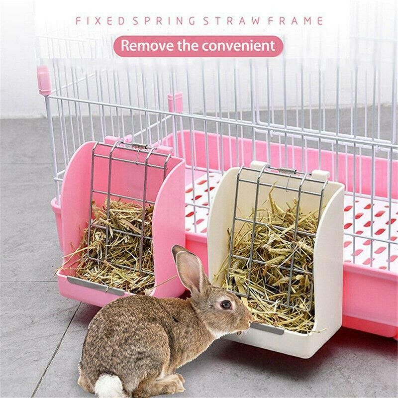 Pet Rabbit Hay Feeder Small Animal Hamster Pig Less Wast Hay Rack Corner Plastic - Pink