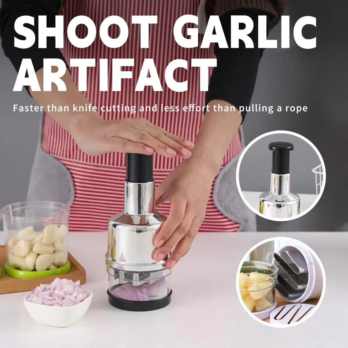 Stainless Steel Garlic Press Manual Crusher Pat Knife Kitchen Tool Garlic Use - Silver