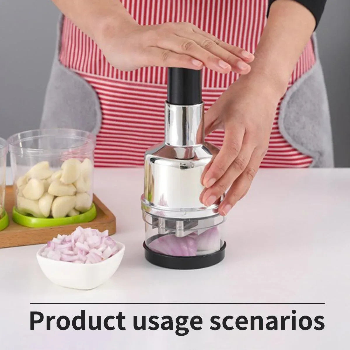 Stainless Steel Garlic Press Manual Crusher Pat Knife Kitchen Tool Garlic Use - Silver
