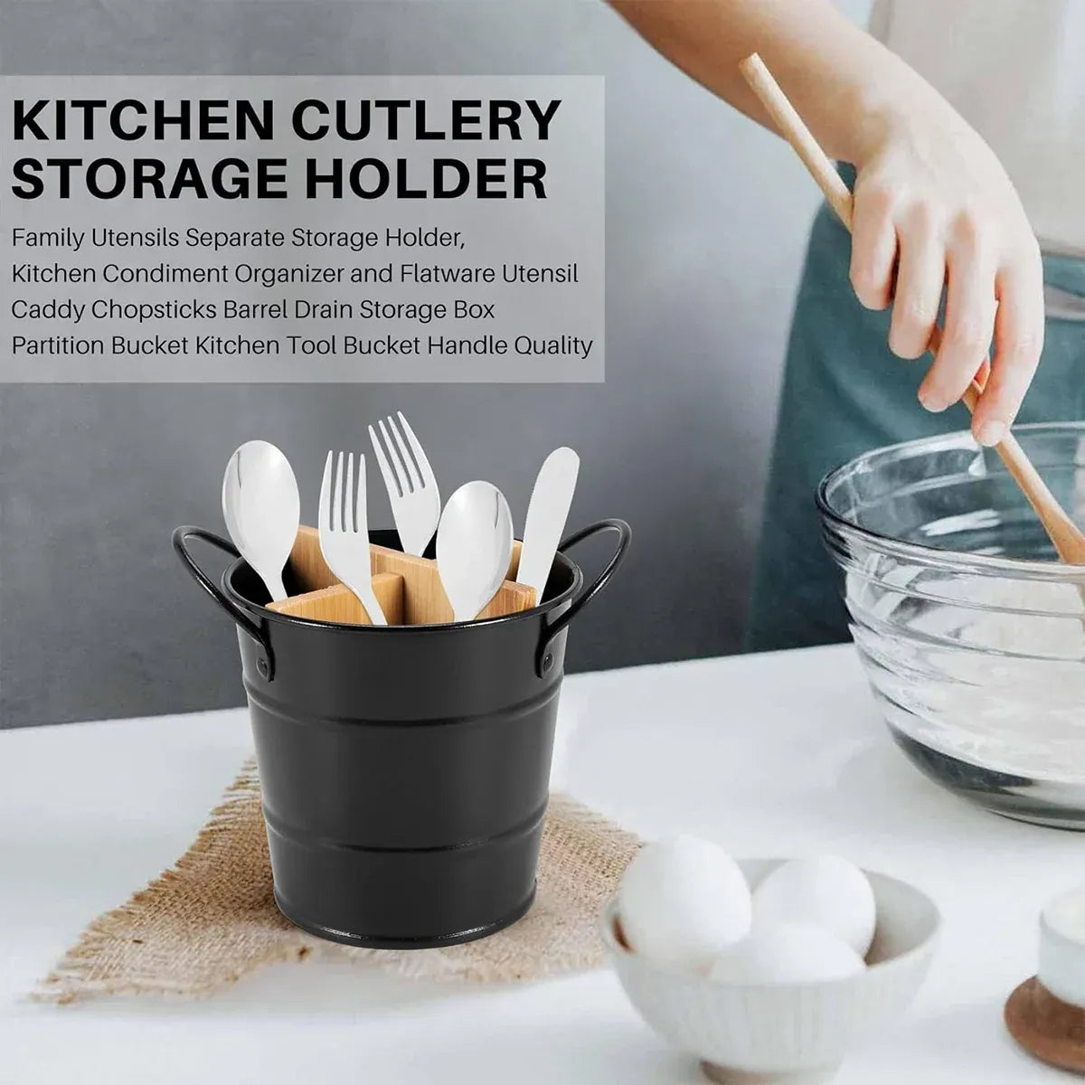 Multi-Functional Home Chopstick Container Plastic Compartments Drainage Rack - Black