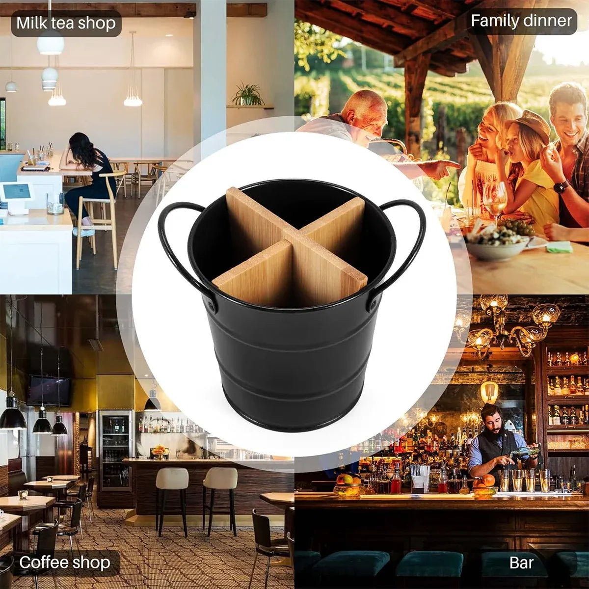 Multi-Functional Home Chopstick Container Plastic Compartments Drainage Rack - Black