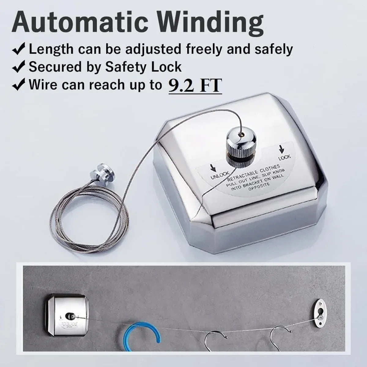 2.8m Invisible Clothesline Indoor Retractable Stainless Steel Wire Sturdy