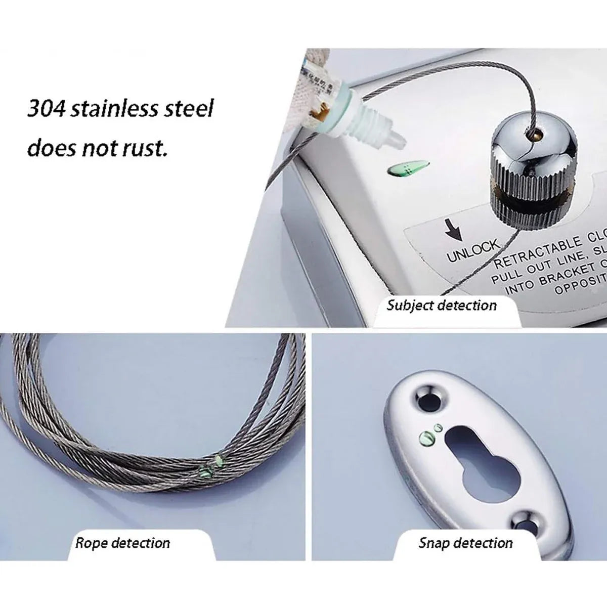 2.8m Invisible Clothesline Indoor Retractable Stainless Steel Wire Sturdy