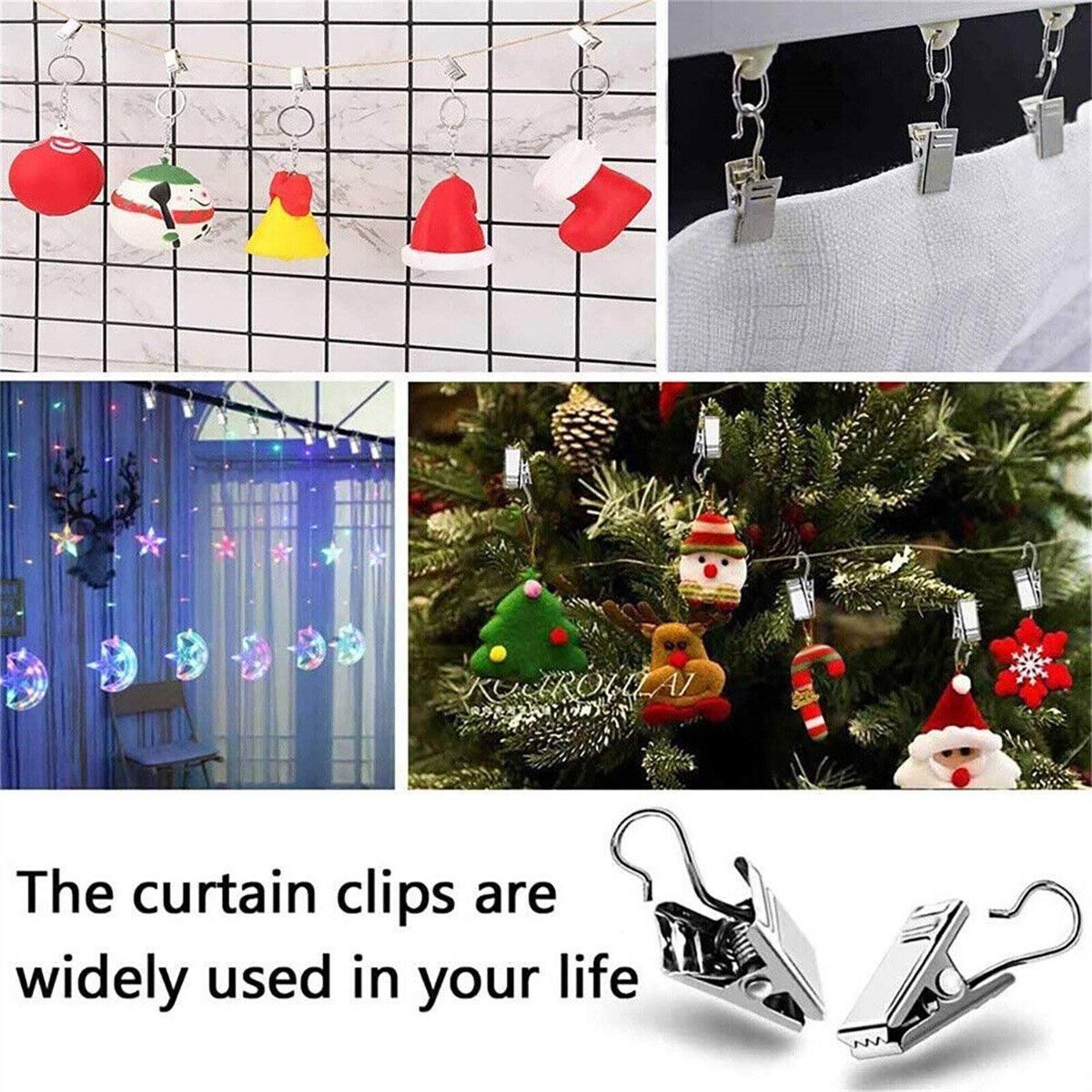 50PCS Stainless Steel Curtain Clip Hooks Strong Load-bearing Shower Accessories - Silver White