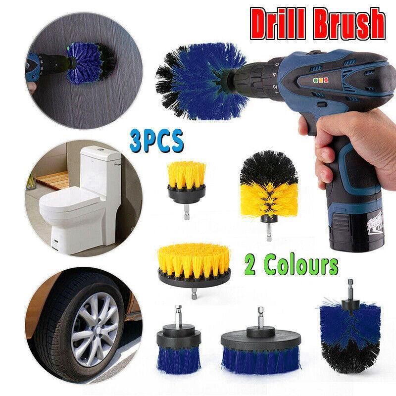 3Pcs Drill Attachment Set Drill Brush Kit Bathroom Carpet Cleaning Tool Scrubber - Blue
