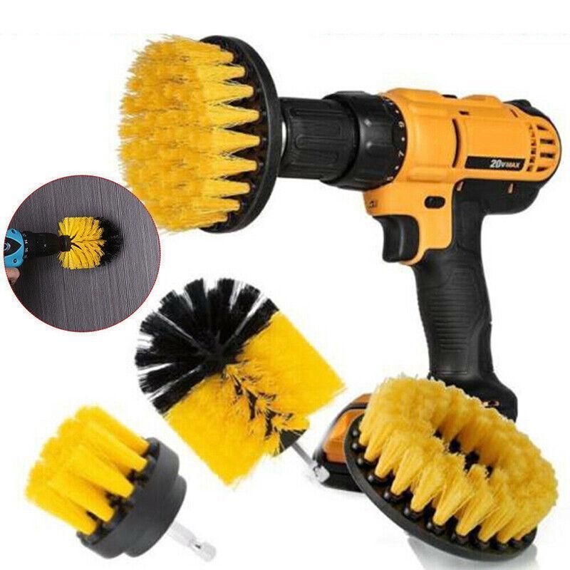 3Pcs Drill Attachment Set Drill Brush Kit Bathroom Carpet Cleaning Tool Scrubber - Yellow
