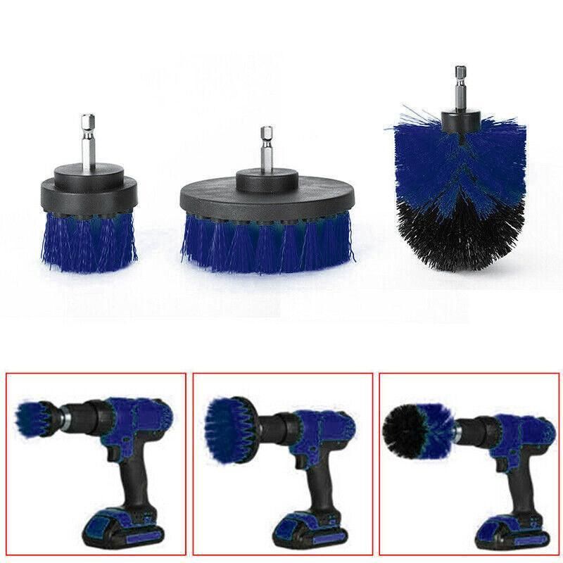 3Pcs Drill Attachment Set Drill Brush Kit Bathroom Carpet Cleaning Tool Scrubber - Yellow