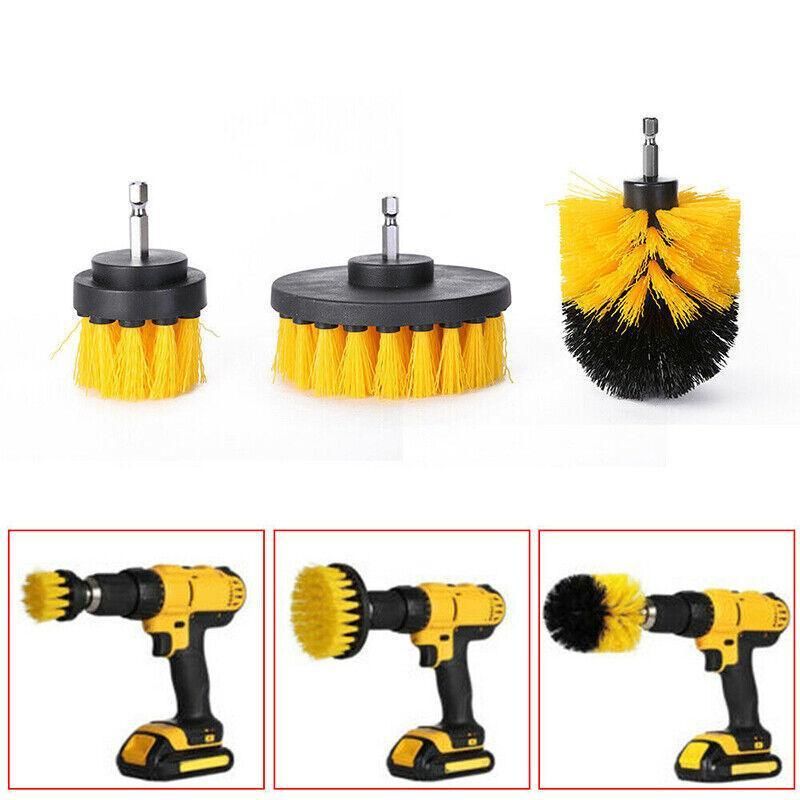 3Pcs Drill Attachment Set Drill Brush Kit Bathroom Carpet Cleaning Tool Scrubber - Yellow