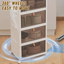 4 Tier Plastic Storage Cabinet with Wheels Large Capacity Foldable Storage Bins