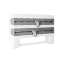 4In1 Wall Mount Kitchen Holder Foil Towel Roll Cling Wrap Rack Dispenser Cutter - Grey