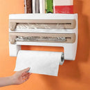 4In1 Wall Mount Kitchen Holder Foil Towel Roll Cling Wrap Rack Dispenser Cutter - Grey