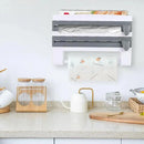 4In1 Wall Mount Kitchen Holder Foil Towel Roll Cling Wrap Rack Dispenser Cutter - Grey