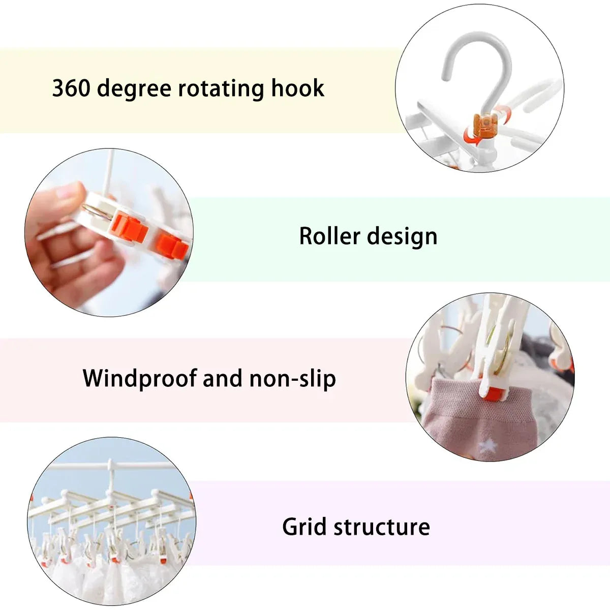 Plastic Socks Drying Rack Multi Clip Clothes Hanger Laundry Organizer Holder - Blue