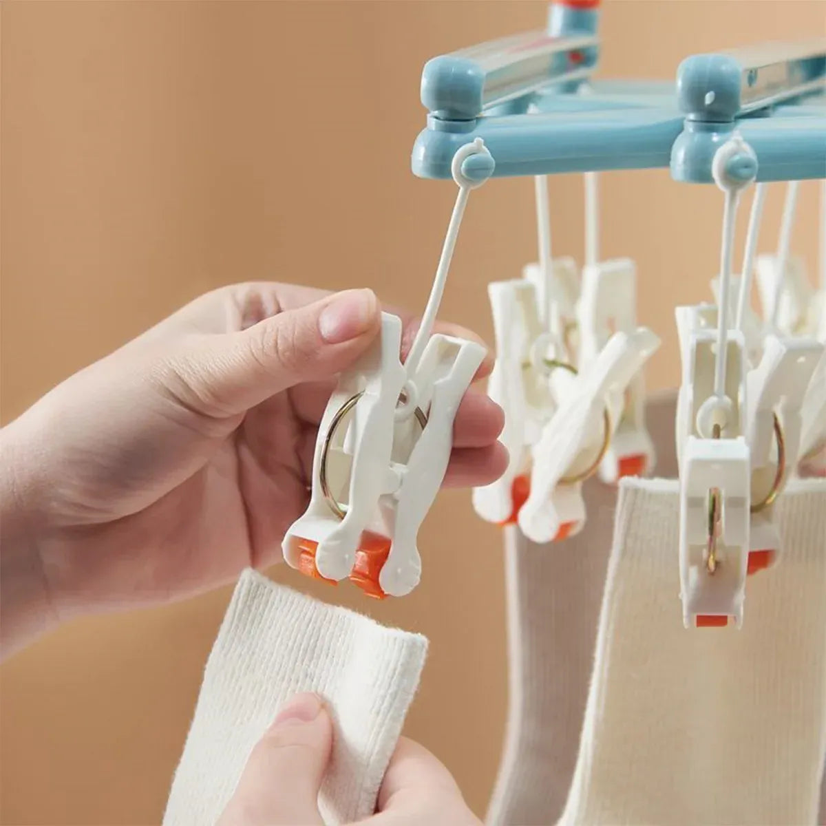 Plastic Socks Drying Rack Multi Clip Clothes Hanger Laundry Organizer Holder - Blue