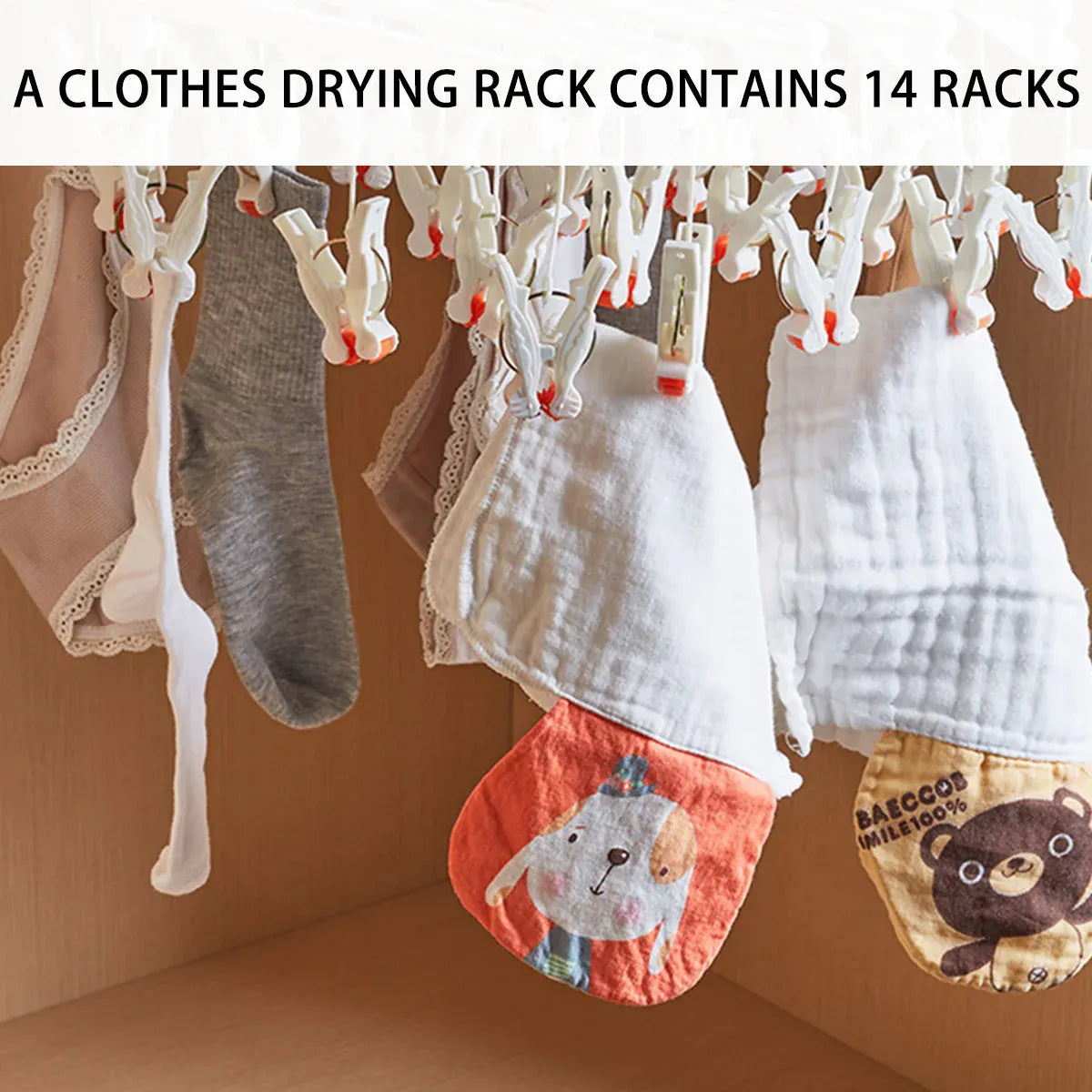 Plastic Socks Drying Rack Multi Clip Clothes Hanger Laundry Organizer Holder - Green