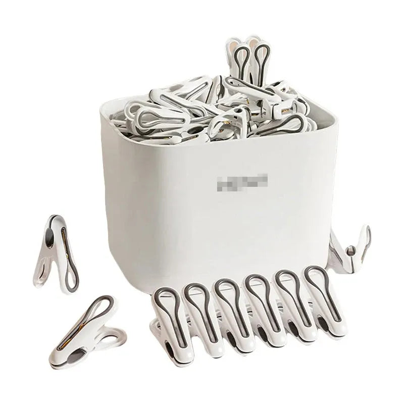 24pcs Clothes Pegs with Storage Basket Laundry Sock Clips Non Slip Drying Hanger - White