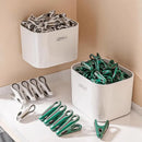 24pcs Clothes Pegs with Storage Basket Laundry Sock Clips Non Slip Drying Hanger - White
