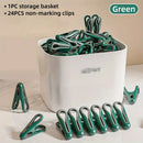 24pcs Clothes Pegs with Storage Basket Laundry Sock Clips Non Slip Drying Hanger - White