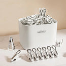 24pcs Clothes Pegs with Storage Basket Laundry Sock Clips Non Slip Drying Hanger - White