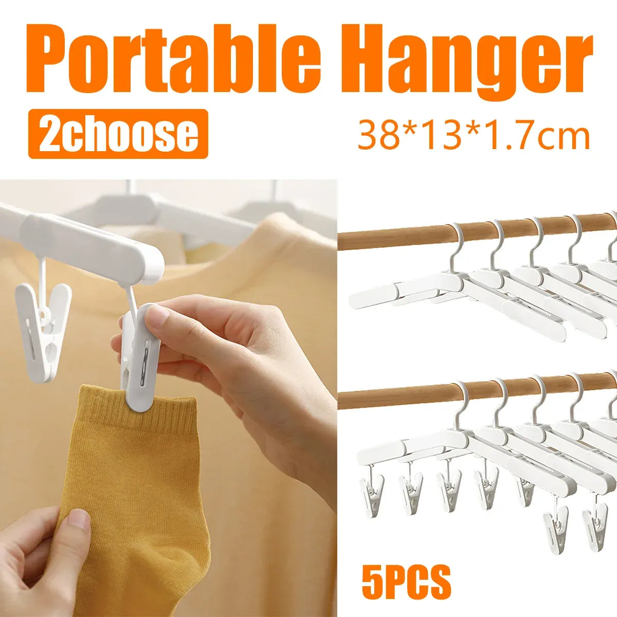 5PCS Portable Foldable Hangers Durable Plastic for Closet Laundry Space Saving - With clothes clip