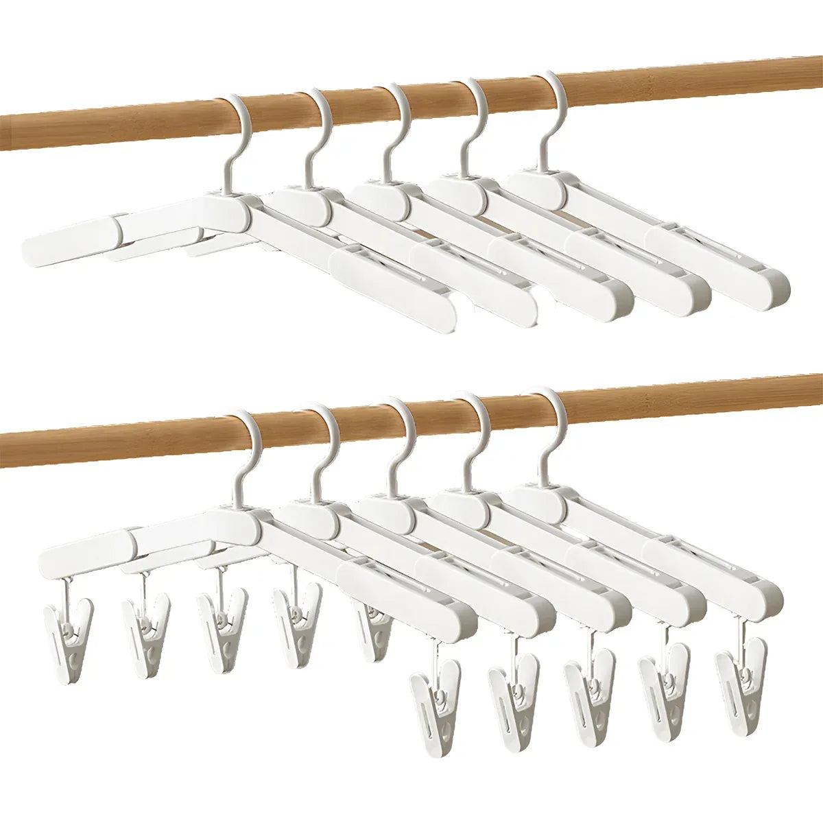 5PCS Portable Foldable Hangers Durable Plastic for Closet Laundry Space Saving - With clothes clip