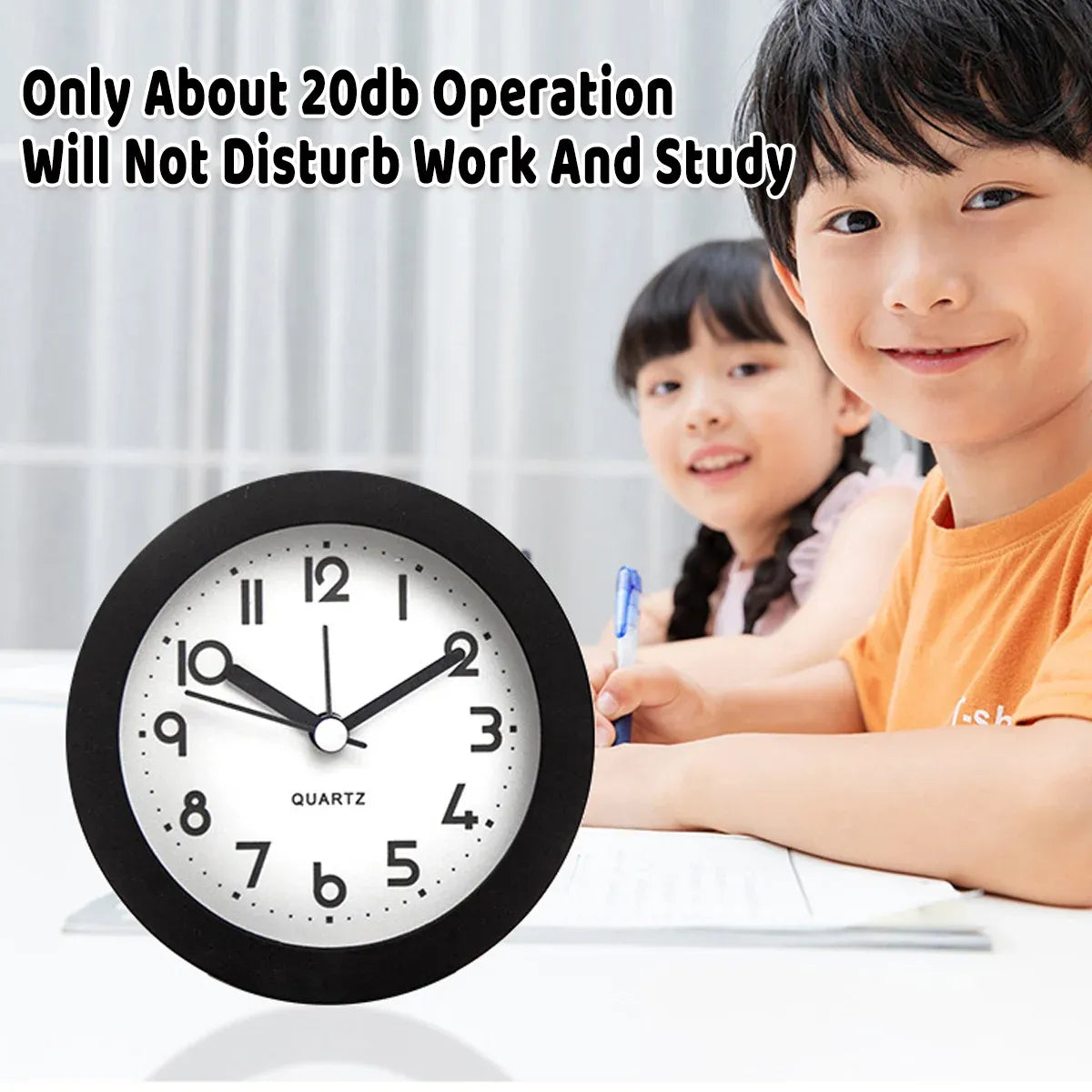 Silent Desktop Small Alarm Clock with Night Light Battery-Powered Durable