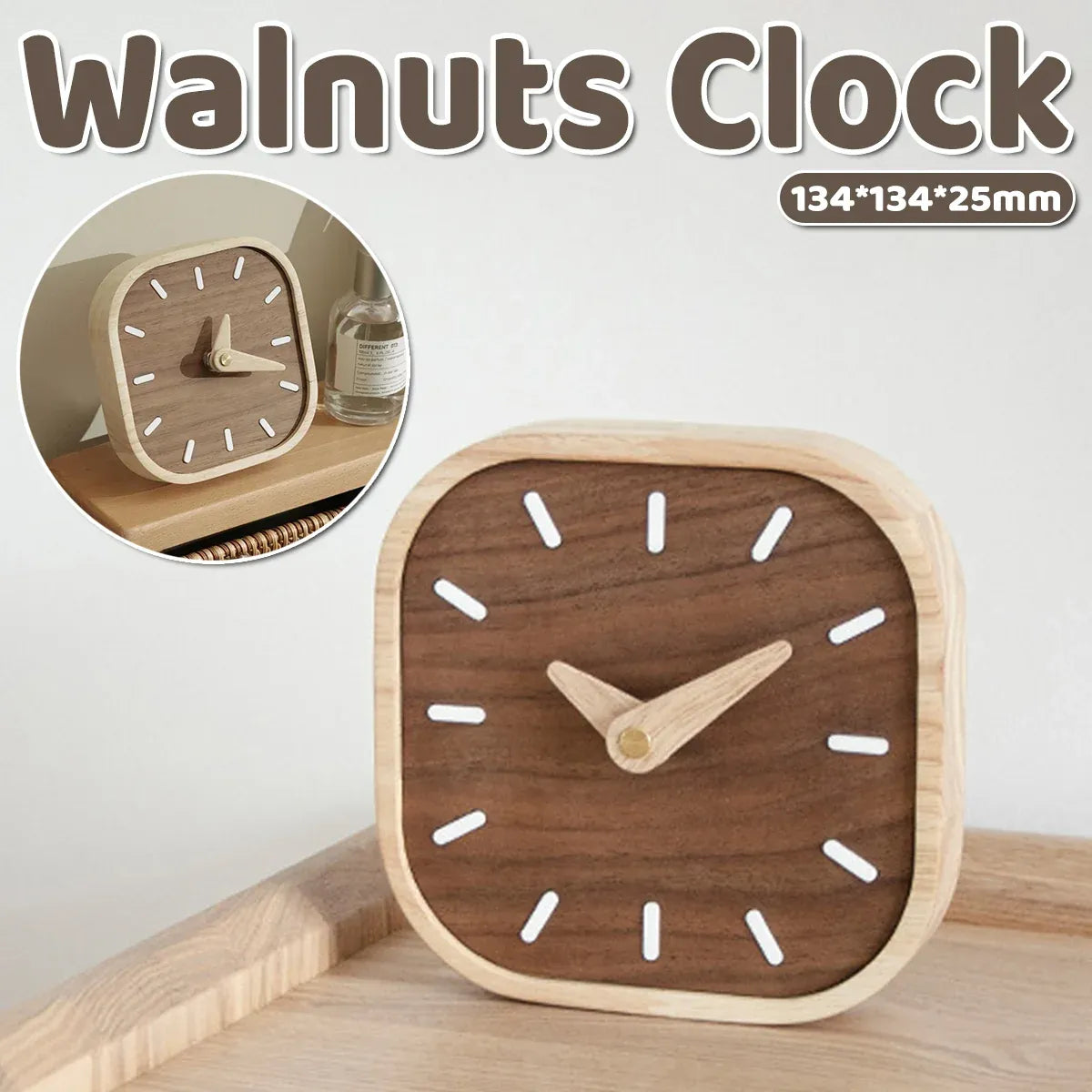 Quiet Running Solid Black Walnut Wood Desk Clock Small Table Clock Home Decor