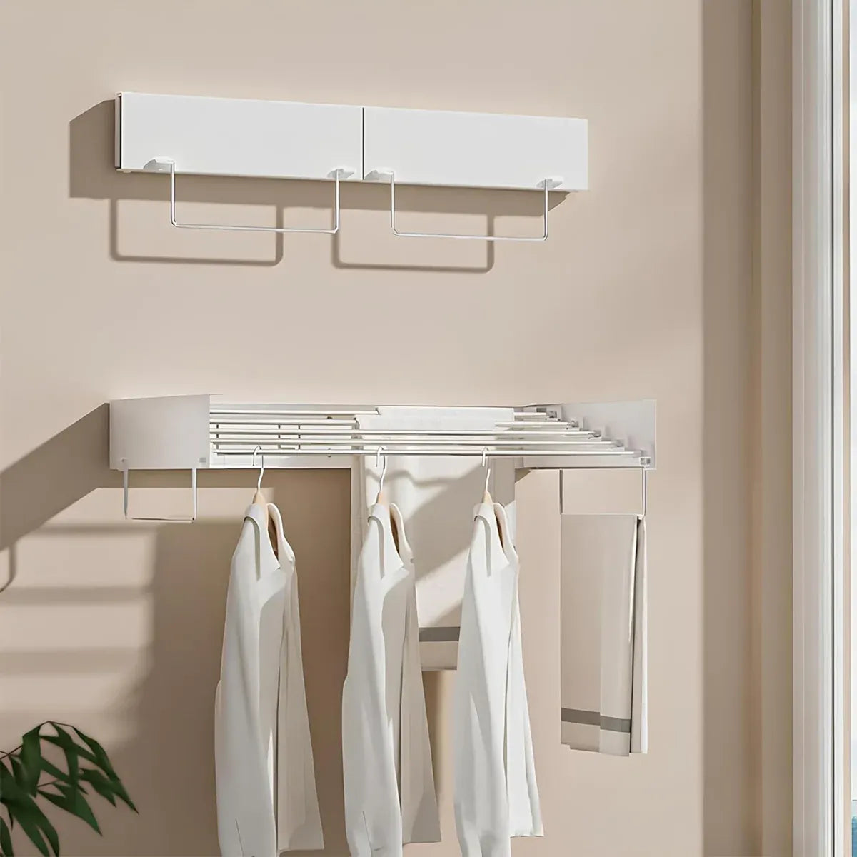 Wall Mount Foldable Clothes Drying Rack Sturdy Material Space Saving Balck/White - Black