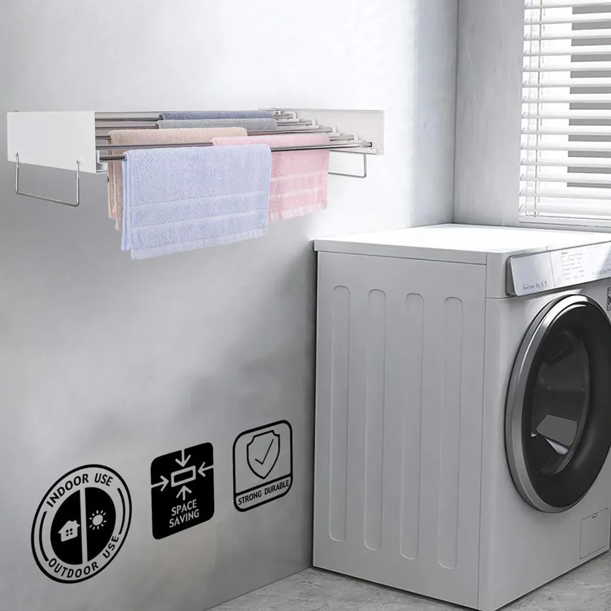 Wall Mount Foldable Clothes Drying Rack Sturdy Material Space Saving Balck/White - Black