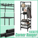 1-Piece Corner Clothes Rack with Shelves and Hooks, Black