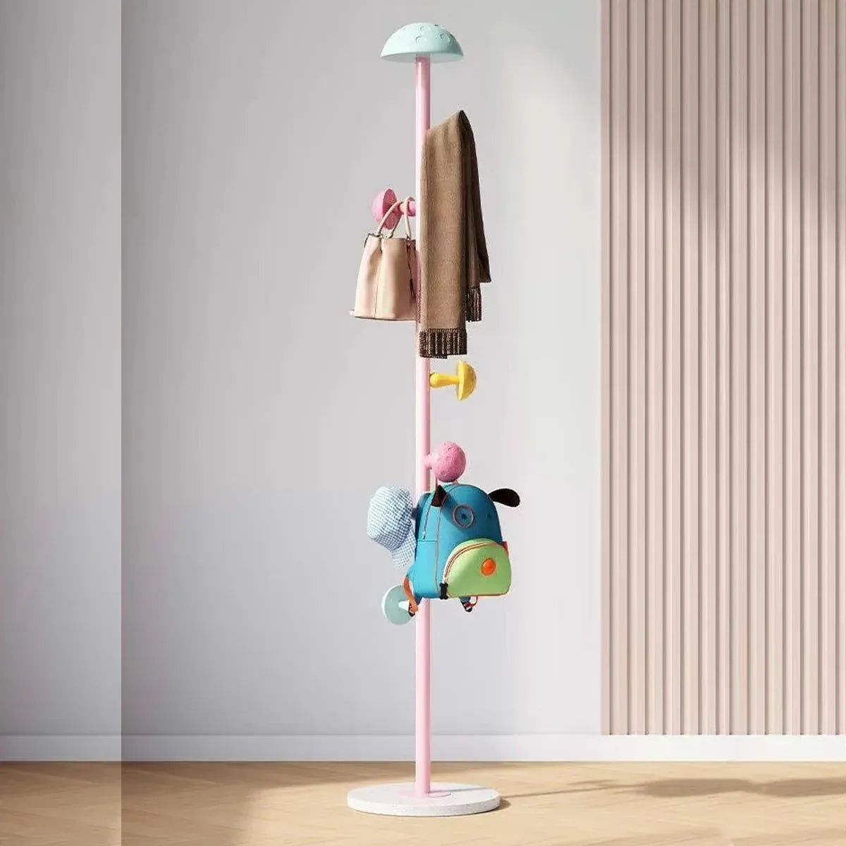 Cartoon Mushroom Floor-Standing Coat Rack High-Carbon Steel Bedroom Organiser