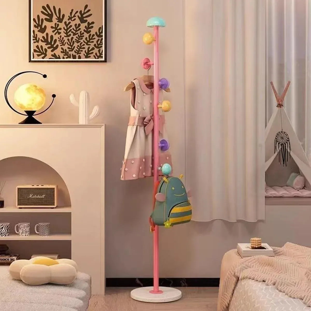 Cartoon Mushroom Floor-Standing Coat Rack High-Carbon Steel Bedroom Organiser